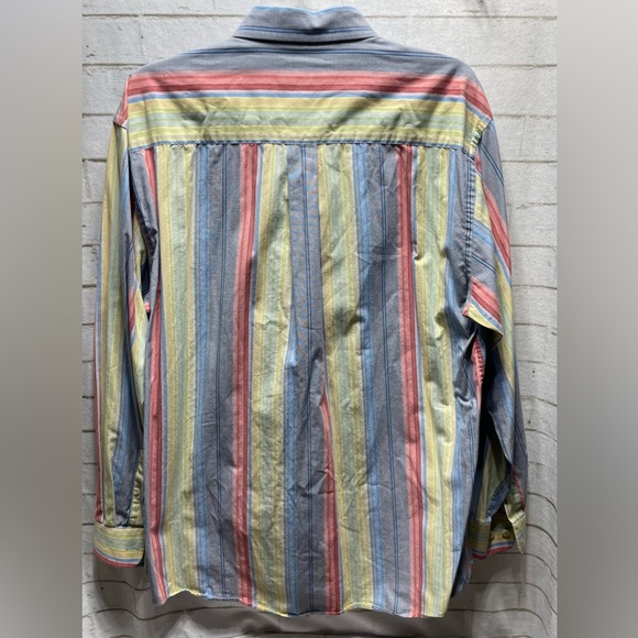 Cotton Reel Men’s Large Multicolor Stripe Long Sleeve Button Up Shirt Easter - Picture 4 of 7